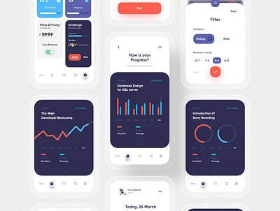 Online learning App UI app app design application application ui cards cards ui clean ui learning app minimal mobile app mobile design mobile ui modern design online learning progress ui ui design uiux ux