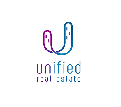 Unified real estate logo blue branding design logo purple real estate unified