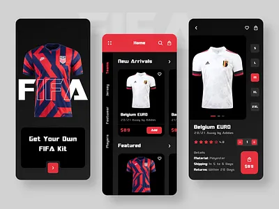 FIFA World Cup Jersey Store app app design dark ecommerce app fashion fifa fifa2022 football football kit jersey mobile online shop online store shopping app soccer soccer kit sports sportswear ui ux