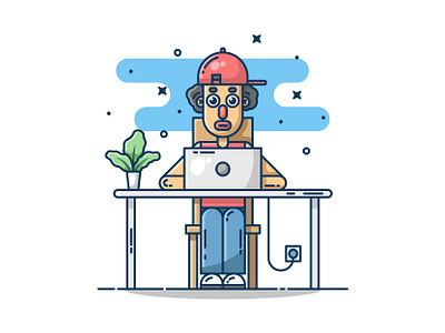 Work From Home blue clear design flat icon icons illustration logo sticker vector