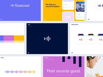 Flowcast - Brand Identity for Podcasts brand brand book brand identity branding case case study clean colors logo logo book logo design minimal podcast ui