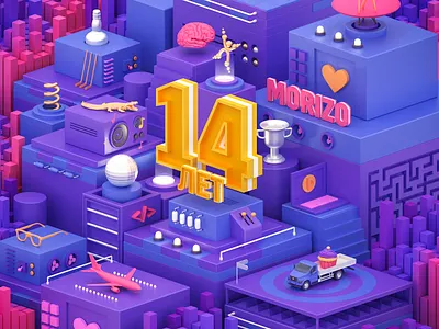 Morizo B-day illustration 3d 3d art 3dsmax illustration isometric isometry lowpoly render vray