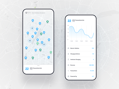 IOTA – Smart Mobility Simulator, Mobile Design blue chart clean crypto cryptocurrency finance financial freelance graph interaction iot light map module sans serif typography ui ux web website