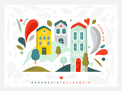 QuarantineShots: Appreciate Clean Air air appreciate buildings city colors covid19 ecology flat fun green illustration orange quarantine red stayhome yellow