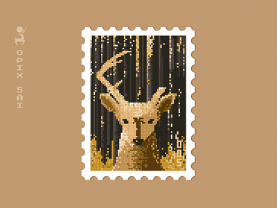 OPIXSAI #005 - Pixel Stamp - NFT animal art pixel dainogo deer forest golden golden forest golden ratio illustration nature nft nft art opensea opixsai pixel pixel art pixel stamp stamp