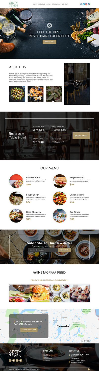 Sixty Seven - Restaurant Web Page Design awesome bar clean design drink food hotel minimal photoshop restaurant ui ux web web design website design