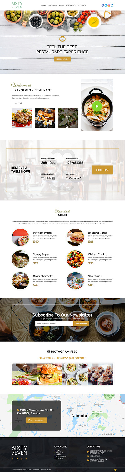 Sixty Seven - Restaurant Web Page Design bar clean design elegant hotel landing page design photoshop restaurant simple ui ux web design web page website design