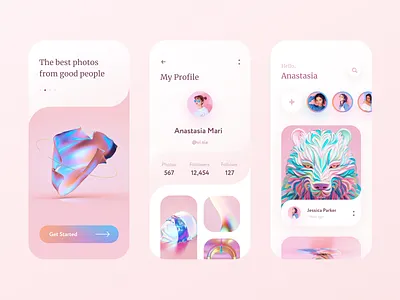 Social Mobile App home image instagram iphone mobile app photo pink profile screen social ui welcome