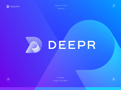 Deepr Logo Concept blockchain branding crypto deep defi gaming gradient headset icon identity letter d letter r lettering logo nft oculus pattern unused virtual vr
