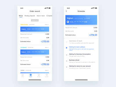Financial APP app bank order schedule ui