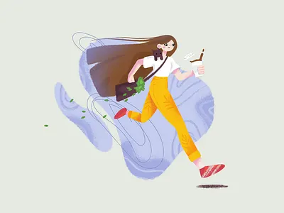 Girl with coffee cat coffee cup girl leaf run