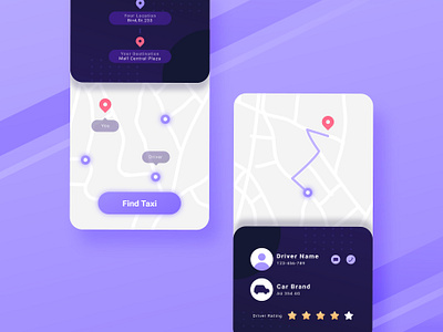 Simple Taxi App Interface creative illustration illustrations onboarding purple taxi taxi app ui uidesign uiux user interface ux uxui vector illustration