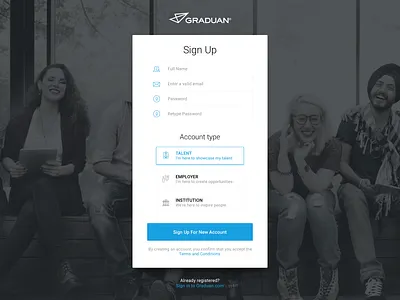 Graduan Sign Up From career employer form registration signup ui user interface