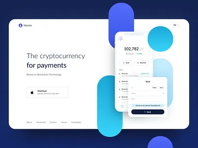 Litecoin blockchain blue blue and white button crypto design donate ethereum ethworks landing landingpage litecoin minimalist payments receive send wallet web