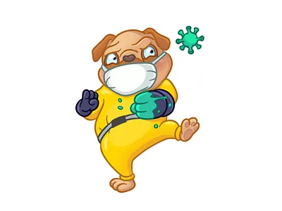 Fight with COVID-19 animal character design corona coronavirus covid 19 dog emotion fight flat illustration home ipad mask procreate pug quarantine social distancing stay at home sticker telegram virus