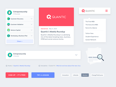 Quantic • Components business education business school components design development education platform executive mba front end front end development mba online education product product strategy students careers styleguide ui ui design uiux ux ux design