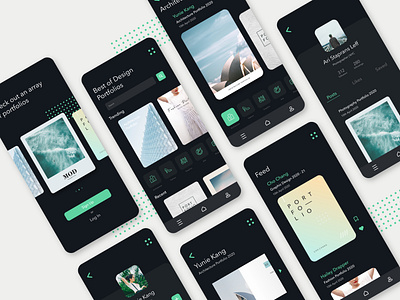 Array Portfolio App app dark design flat icon minimal mobile mode portfolio theme ui ux vector web