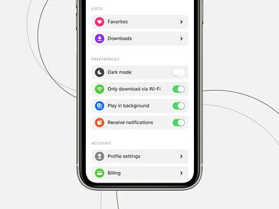 Settings - Light/Dark account settings app clean dark dark mode icons ios iphone light native profile settings ui ux