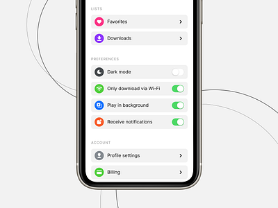 Settings - Light/Dark account settings app clean dark dark mode icons ios iphone light native profile settings ui ux