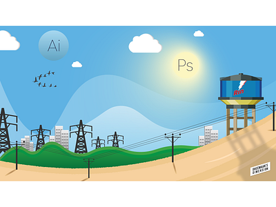 Flat Landscape adobe illustrator adobe photoshop design dheemaansdimension electricity flat flat illustration illustration ladnscape vector