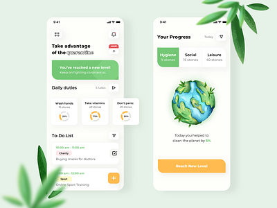 Day Planner App app clean design environment green interface ios minimal mobile planet planet earth planner plants productive productivity quarantine to do list ui uiux ux