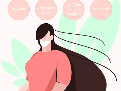 corona prevention tips colorful corona coronavirus covid covid19 face girl hello dribble illustration mask prevention protection safety simple tips