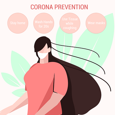 corona prevention tips colorful corona coronavirus covid covid19 face girl hello dribble illustration mask prevention protection safety simple tips