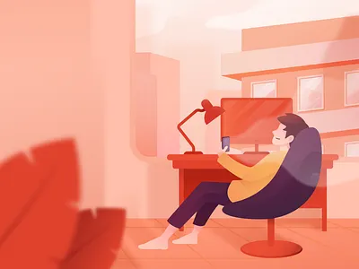 Enjoy Isolation anxiety bright color calm character clean design corona covid gradient illustration minimal relax setup stress summer vector warm website wfh work working from home