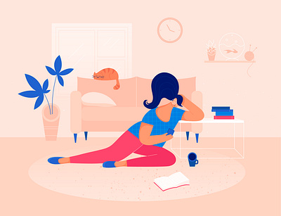 At home character colorful concept cozy design flat girl home illustration minimalist room ui vector woman