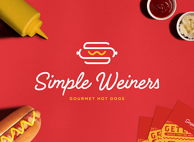 Simple Weiners brand brand identity brand identity design branding design designer for hire fastfood graphic design hot dog hotdog logo logo design monogram pattern red restaurant retro typogaphy uk usa