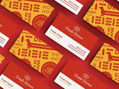 Simple Weine Business Cards brand identity brand identity design branding business card design designer for hire dog graphic design hot dog hotdog logo logo design modern monogram monogram logo packaging pattern red retro yellow