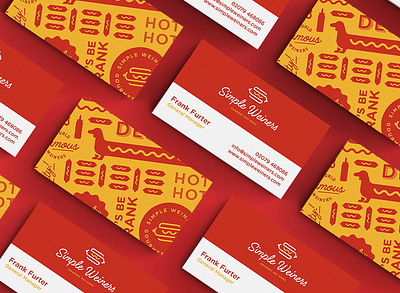 Simple Weine Business Cards brand identity brand identity design branding business card design designer for hire dog graphic design hot dog hotdog logo logo design modern monogram monogram logo packaging pattern red retro yellow