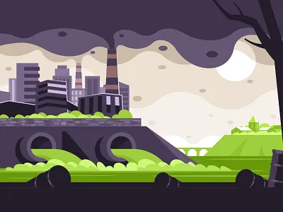 Industrial waste emissions air building chemical contamination ecology emission energy environment environmental global illustration industrial industry manufacturing plant pollution problem smoke toxic vector