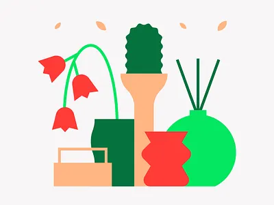 Still life 2d bottle cactus design flat flower geometry graphic green icon illustration minimal mobile pattern plant red shape vase vases vector