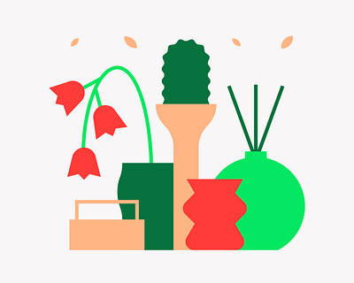 Still life 2d bottle cactus design flat flower geometry graphic green icon illustration minimal mobile pattern plant red shape vase vases vector