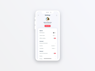 User Profile Settings app design application ui clean dailyui dailyuichallenge minimal settings ui shots sketchapp ui ui ux user experience user interface user interface design user profile