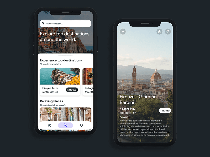 Travel App - Flutterflow Template (rebound) app background booking app italy lowcode nocode search travel travel app ui ux
