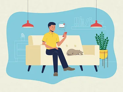 You've Got Mail! cat character couch illustration kitty lights livingroom mail notification phone scene sofa still