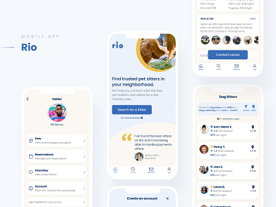 Rio - Dog Sitting App app dog walking pet care product design ui ux