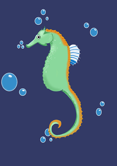 seahorse bubbles cartoon creative cute fish green illustration nature sea seahorse sealife underwater