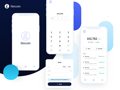 Litecoin wallet app blockchain button crypto design enter ethworks history icon landing litecoin minimal mobile received scan send ui ux