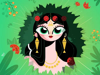 Spring character design earings easter egyptian fish flower folk folklore green illustration leaves nature red rose spring vector woman