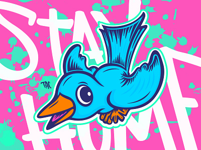 Bird's the word bird blue bird character illustration illustrator lettering vector