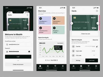 Wealth™ - Finance Mobile App 💳 app balance bank card chart credit card currency dashboard finance fintech income ios mobile money outcome saas transaction uidesign uiux visa