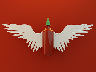 Hot Wings angel angel wings blender chicken fire flavor hot sauce hot wings illustration joke lighting modeling red spicy sriracha warm wings