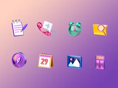 Icons 3d 3d art calculator calendar clock icon navigation notepad photo ui