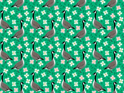 Spring Geese animals digital illustration digital painting dogwood geese goose illustration procreate repeat pattern spring surface design surface pattern