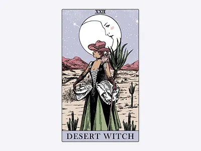 Desert Witch Tarot cowboy cowgirl desert full moon graphic design illustration southwest t shirt design tarot western witch