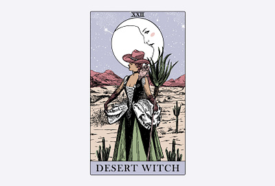 Desert Witch Tarot cowboy cowgirl desert full moon graphic design illustration southwest t shirt design tarot western witch