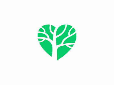 Heart Tree Logo branch branding curves design geometric green heart identity illustration logo love mark modern nature negative space premium symbol tree unique vector